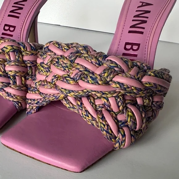 Gianni Bini Bibby woven leather corded square toe heels pink/multicolor 7.5 - Picture 3 of 11